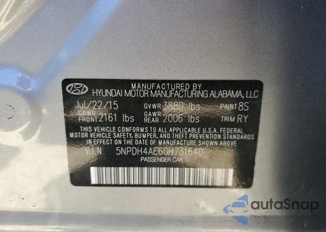 2016 Hyundai Elantra Se z USA, uszkodzony, nr VIN 5NPDH4AE6GH731640